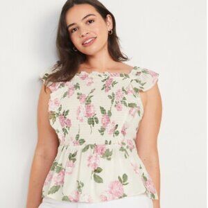 NWT Flutter-Sleeve Floral Smocked Blouse